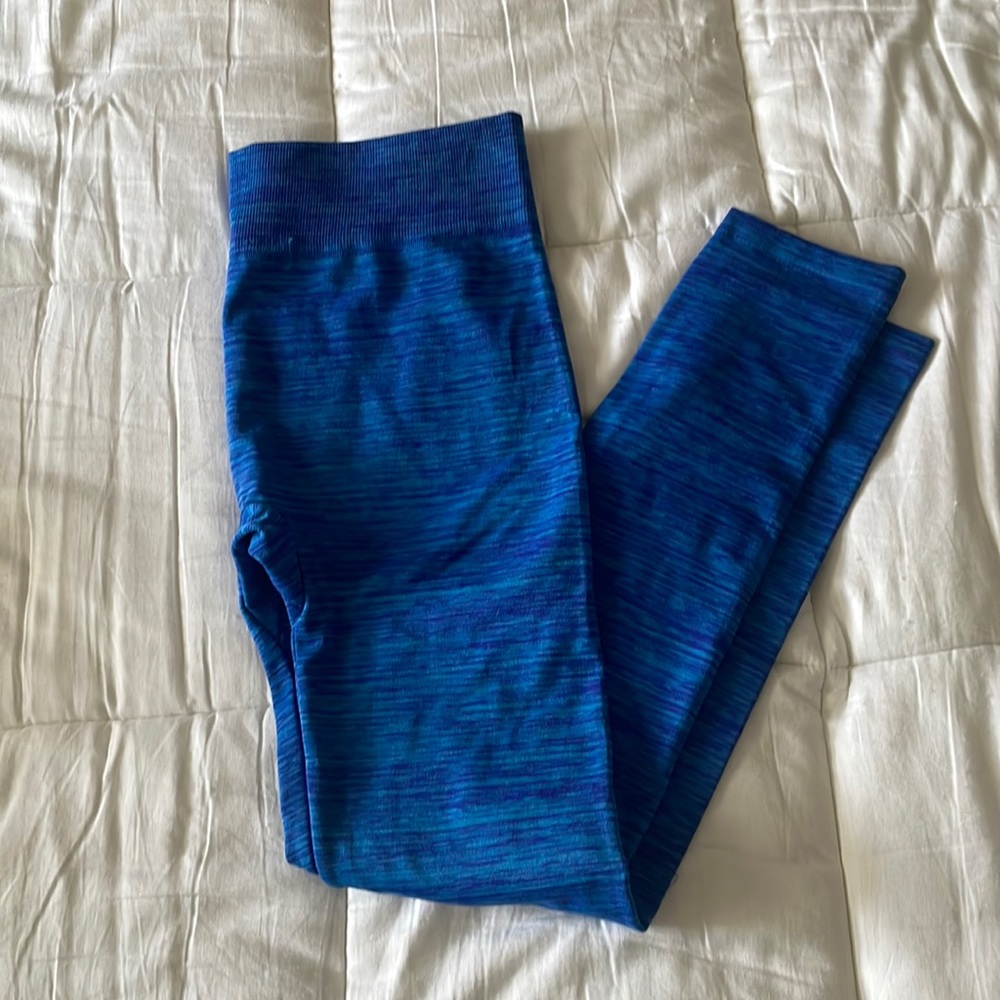 Blue striped lined leggings